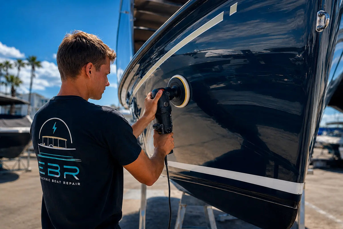 Polishing boat hull
