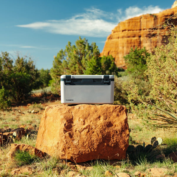 Dometic Recon Hardside 69L cooler in Silt, in use