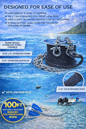 100ft Anchor Line & 5ft Stainless Steel Chain