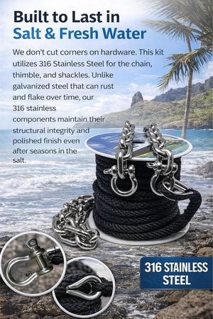 100ft Anchor Line & 5ft Stainless Steel Chain