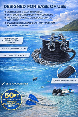 50ft Anchor Line & 4ft Stainless Steel Chain