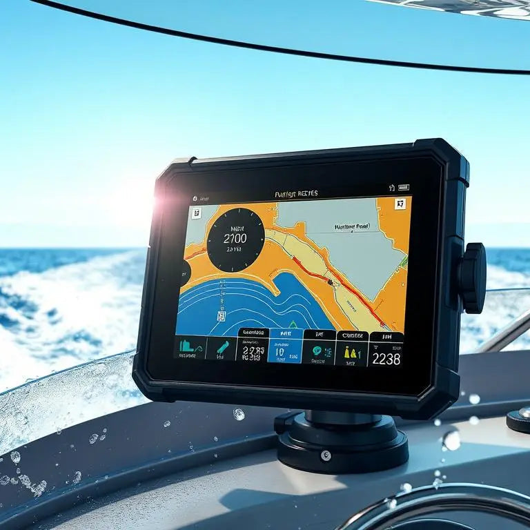 Marine navigation device on a boat with ocean view