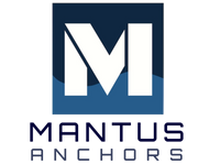Logo of Mantus Anchors with a large white 'M' on a blue background